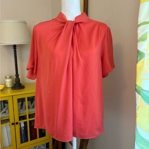 Ann Taylor Coral Blouse with Tie Neck